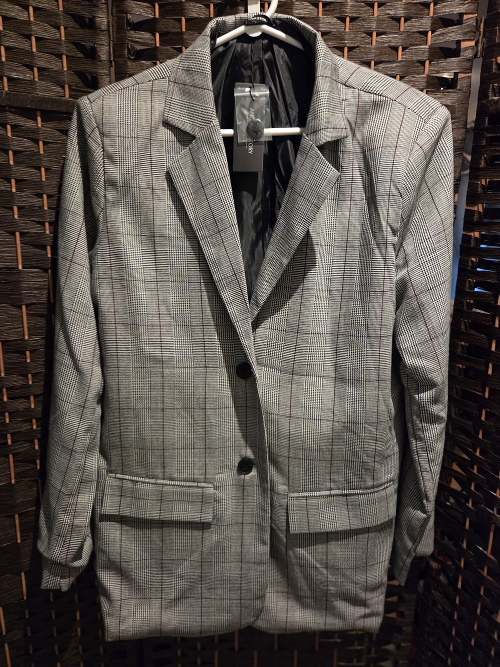 BNWT Womens Gray Glen Plaid Blazer with Subtle Red Windowpane